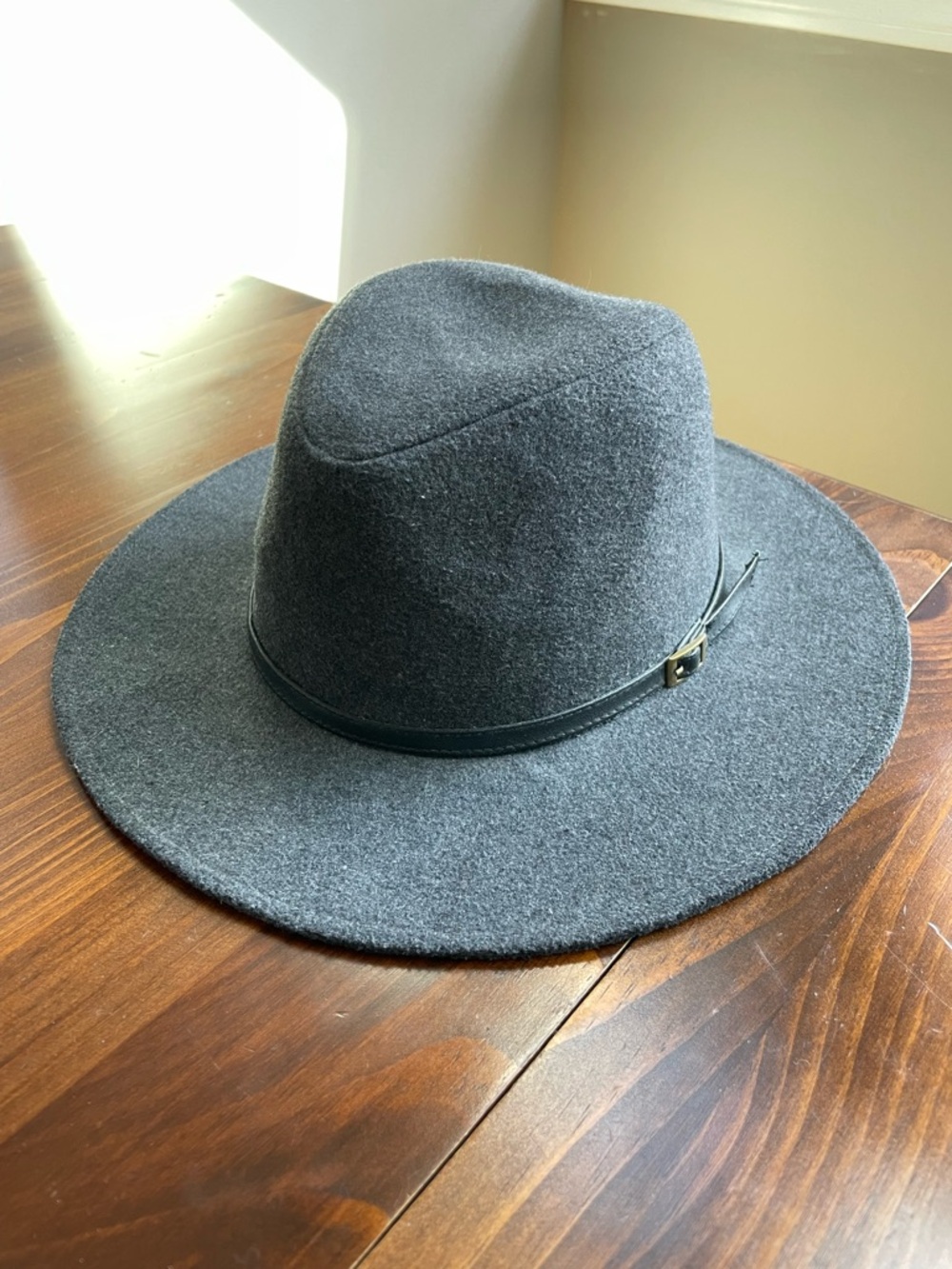 Wide Brim Felt Fedora Hat - Charcoal Gray